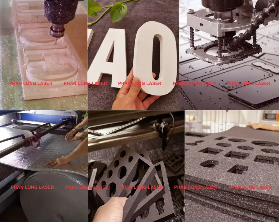 Cắt laser cnc tạo hình chữ nhựa mica, chữ nhựa pima, cắt tạo hình trên nhựa xốp formex, cắt nhựa foam làm lót chống sốc cho thiết bị điện tử Cắt laser cnc tạo hình trên mút xốp, nhựa xốp, formex, nhựa mica, cắt chữ nhựa theo yêu cầu
