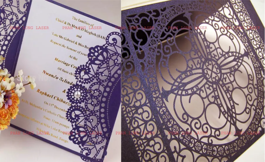 Cắt laser hoa văn nghệ thuật trên thiệp cưới bằng giấy