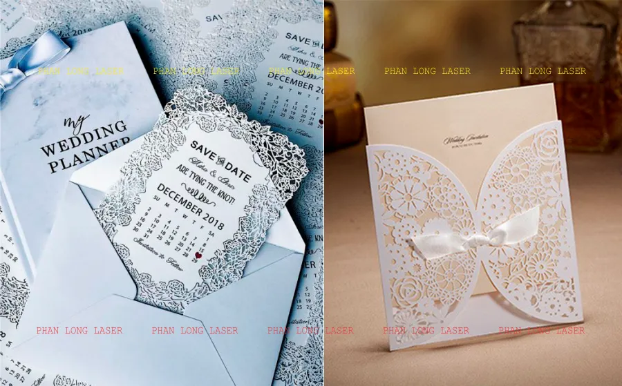 Cắt laser hoa văn tạo hình trên thiệp giấy, thiệp cưới, thiệp mừng, thiệp mời