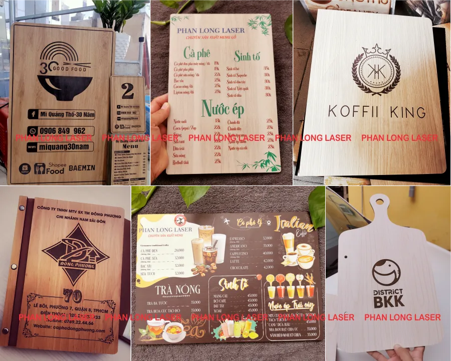 GIa công cắt khắc laser cnc trên gỗ nhựa làm menu thực đơn cho quán ăn nhà hàng quán cafe tại Hà Nội Gia công cắt khắc laser cnc trên gỗ nhựa làm menu thực đơn cho quán ăn nhà hàng quán cafe tại Hà Nội