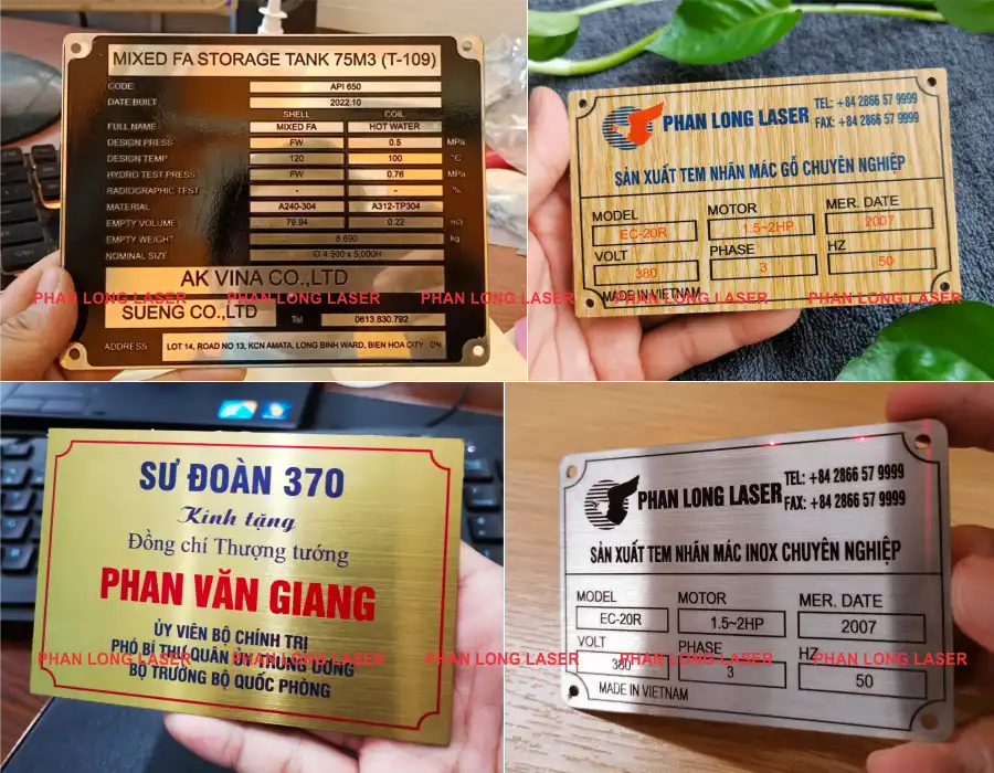 Sản xuất làm tem nhãn mác kim loại đồng nhôm gỗ theo yêu cầu lấy liền trong 1-2 phút Sản xuất làm tem nhãn mác kim loại đồng nhôm gỗ theo yêu cầu tại xưởng Phan Long VN