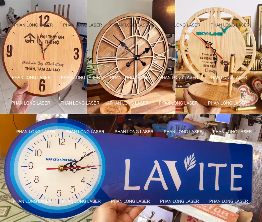 Thiết kế gia công sản xuất làm đồng hồ gỗ, đồng hồ nhựa mica acrylic theo yêu cầu giá rẻ