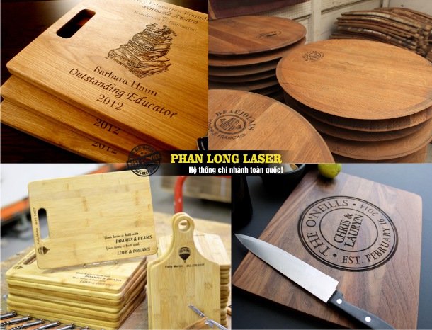 Địa chỉ xưởng gia công laser chuyên nhận khắc laser theo yêu cầu lên các sản phẩm thớt gỗ thớt nhựa giá rẻ