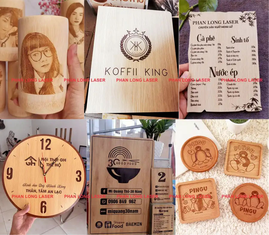 Khắc laser logo thông tin lên ly cốc gỗ, menu gỗ, đồng hồ gỗ, lót ly cốc gỗ tại Bình Thạnh Khắc laser logo hoa văn hình ảnh lên quà tặng gỗ, ly cốc gỗ, menu gỗ, đồng hồ gỗ, lót ly cốc gỗ tại Bình Thạnh