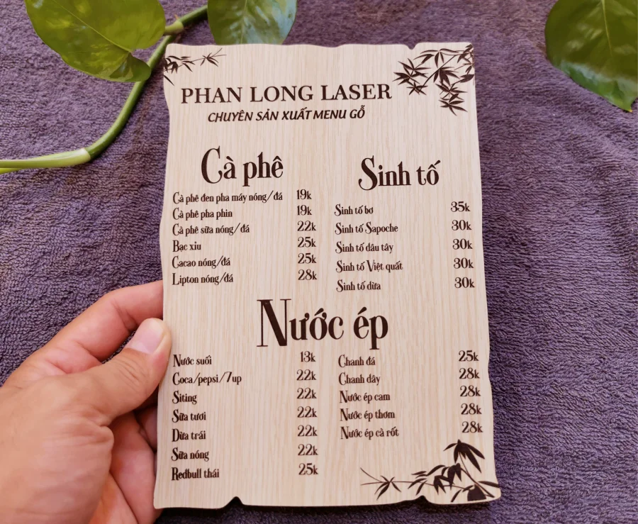 Khắc laser logo hoa văn lên menu thực đơn gỗ tại Gò Vấp, Tân Bình, Tân Phú, Bình Tân, Bình Thạnh, Bình Chánh, Thủ Đức, Phú Nhuận, Nhà Bè, Cần Giờ, Củ Chi