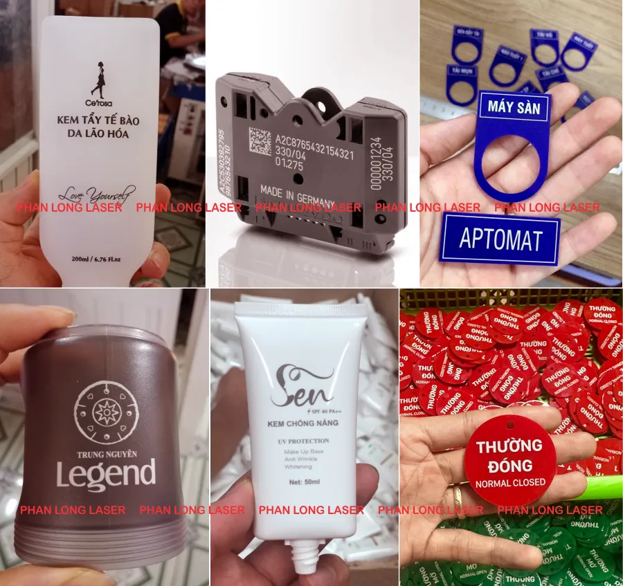 Khắc laser logo nội dung thông số mã QR code lên các sản phẩm đồ dụng dụng cụ nhựa tại Quận 2 Quận 3 Sài Gòn