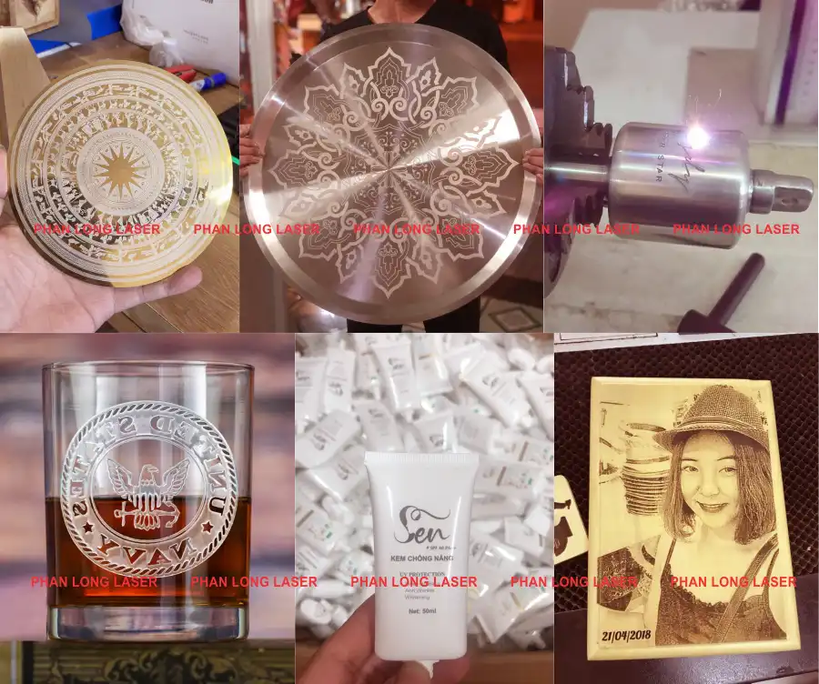 Gia công khắc laser logo hoa văn hình ảnh chân dung lên các sản phẩm kim loại inox, thủy tinh pha lê, nhựa, gỗ giá rẻ Gia công khắc laser logo hình ảnh chân dung hoa văn lên kim loại thủy tinh nhựa và gỗ tại xưởng Phan Long Việt Nam