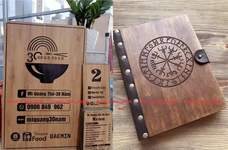 Thiết kế làm menu thực đơn bằng chất liệu gỗ theo yêu cầu lấy liền giá rẻ Làm menu thực đơn bằng chất liệu gỗ khắc laser theo yêu cầu giá rẻ