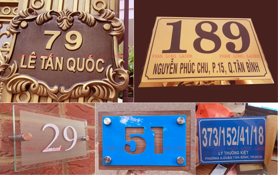 Biển bảng số nhà làm bằng nhôm, inox, đồng, kim loại, kính thủy tinh, gỗ, mica acrylic tại TP Hồ Chí Minh, Sài Gòn, Hà Nội, Đà Nẵng, Hải Phòng, Cần Thơ