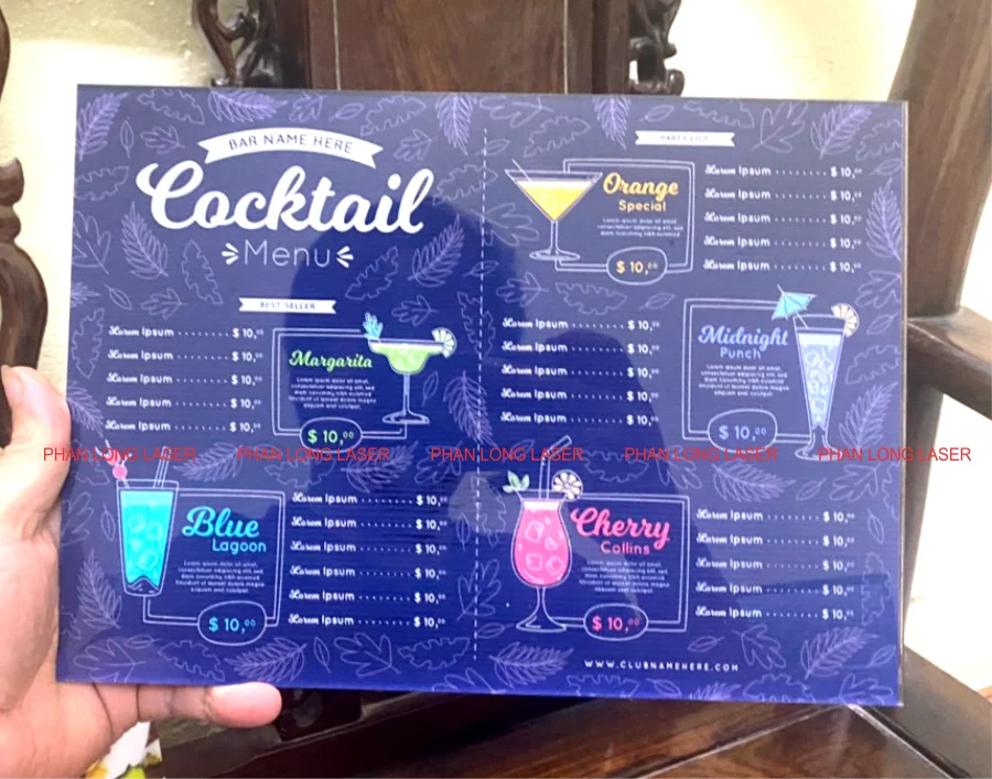 Làm menu thực đơn cho quán cocktail nước ép giá rẻ bằng nhựa mica acrylic tại Khánh Hòa, Ninh Thuận, Bình Thuận, Bình Dương, Đồng Nai, Bà Rịa Vũng Tàu, Bình Phước, Tây Ninh