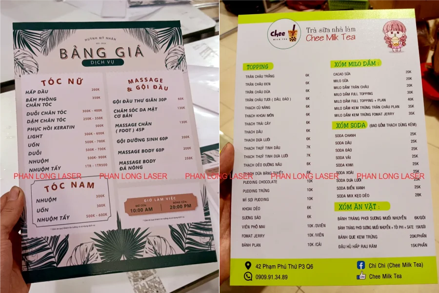 Làm menu thực đơn cho quán trà sữa tiệm gội đầu hớt tóc theo yêu cầu tại Hà Nội, Hoàn Kiếm, Ba Đình, Đống Đa, Cầu Giấy, Thanh Xuân, Gia Lâm, Long Biên, Thanh Trì, Hoàng Mai, Tây Hồ, Hà Đông