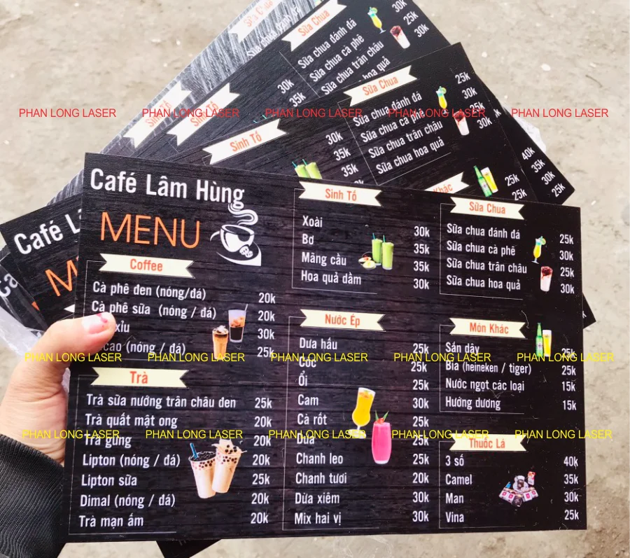 Làm thực đơn menu nhựa mica in màu UV cho quán cafe coffee tại Quận 12, Quận 10, Quận 9, Hóc Môn Bình, Chánh, Nhà Bè, Cần Giờ, Củ Chi, Sài Gòn, TP Hồ Chí Minh