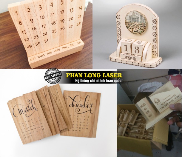 Địa chỉ gia công sản xuất thiết kế và làm các sản phẩm lịch gỗ để bàn khắc laser theo yêu cầu giá rẻ