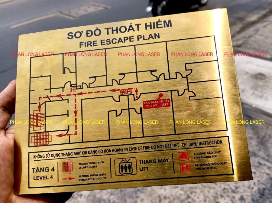 Làm sơ đồ thoát hiểm tòa nhà bằng tấm kim loại đồng khắc ăn mòn tại Gò Vấp, Tân Bình, Tân Phú, Bình Tân, Bình Thạnh, Thủ Đức, Phú Nhuận